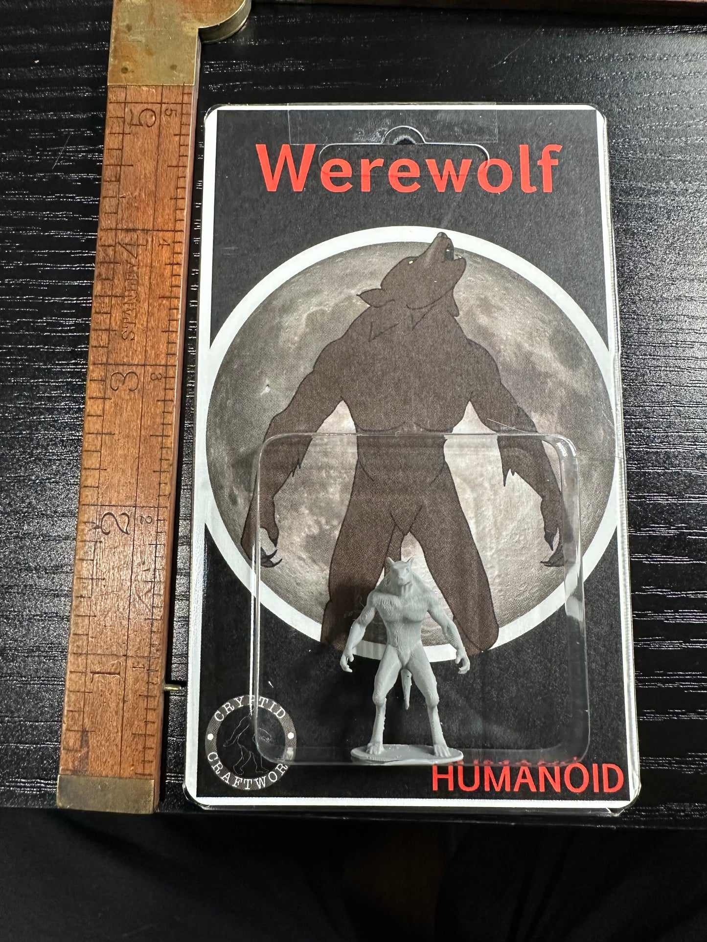 Grey Werewolf Miniature Custom Carded Retro Design Lycan Figure