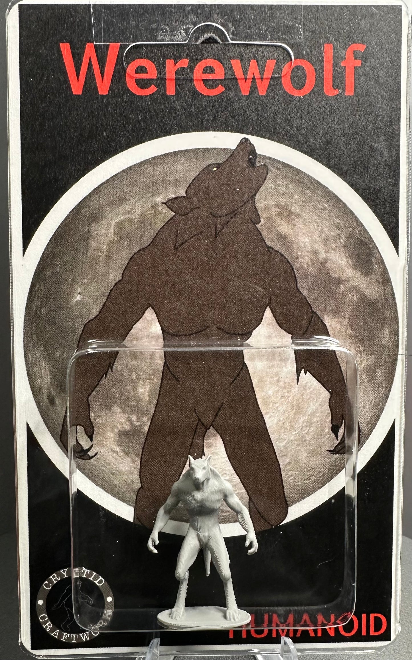 Grey Werewolf Miniature Custom Carded Retro Design Lycan Figure