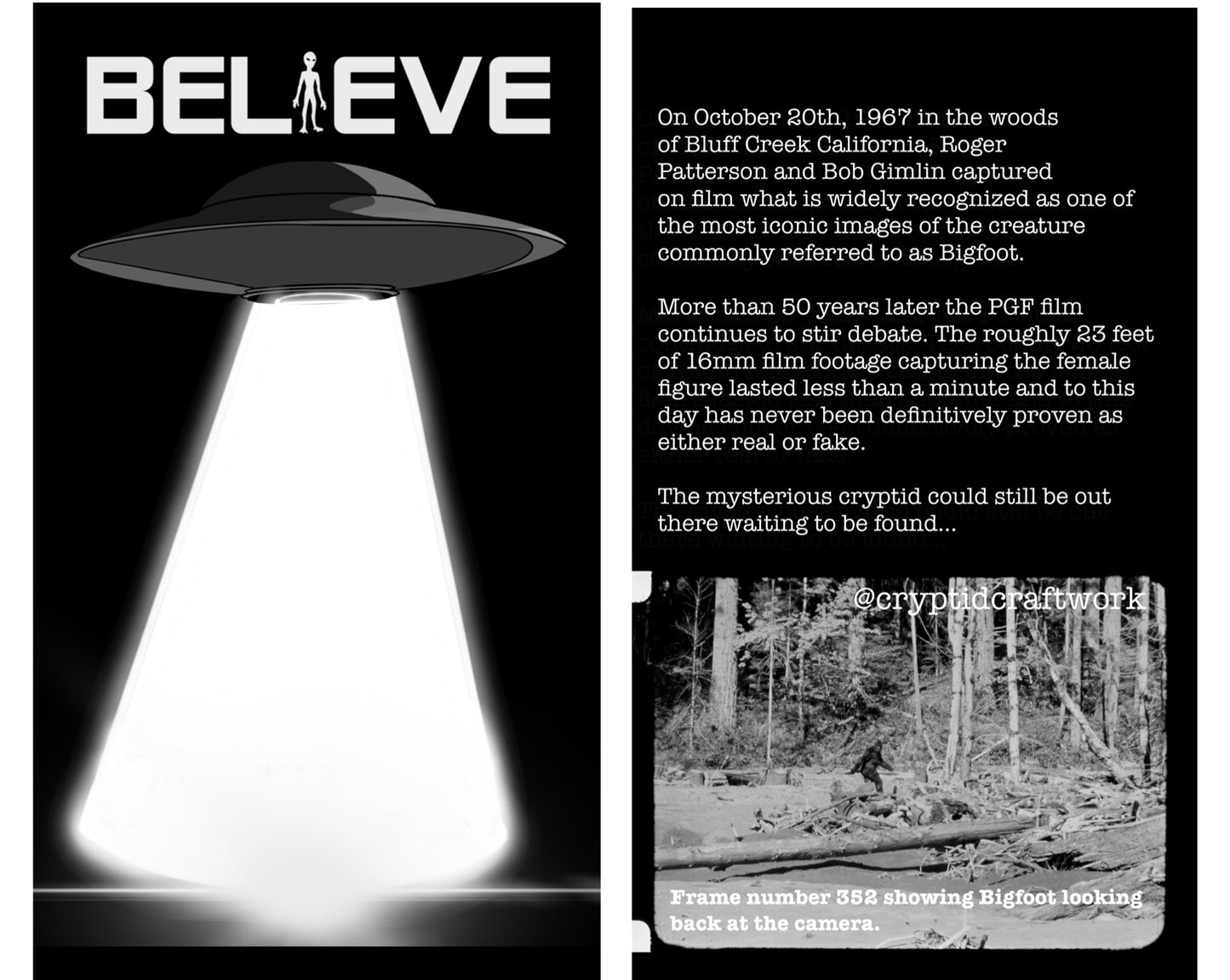 Bigfoot Believe UFO Abduction Miniature Custom Carded Retro Noir Design Figure