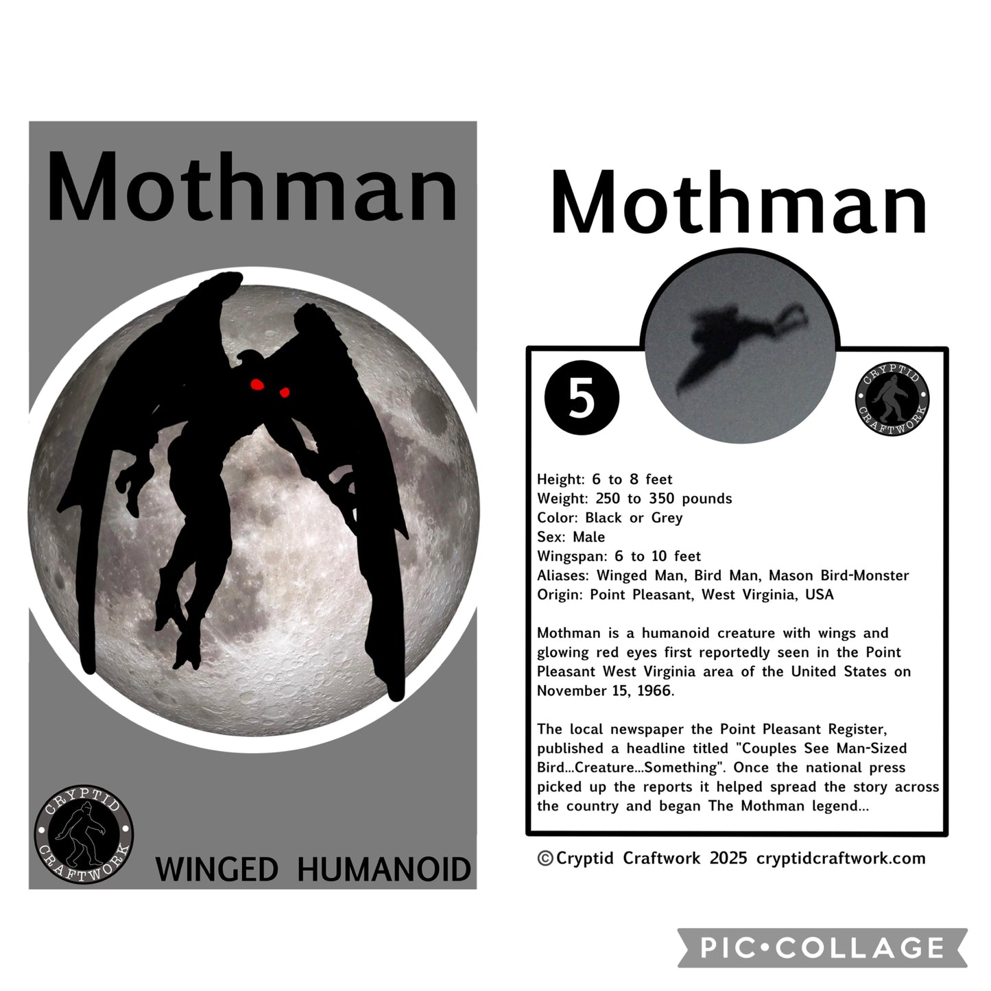 Mothman Custom Carded Retro Design Miniature Figure Grey