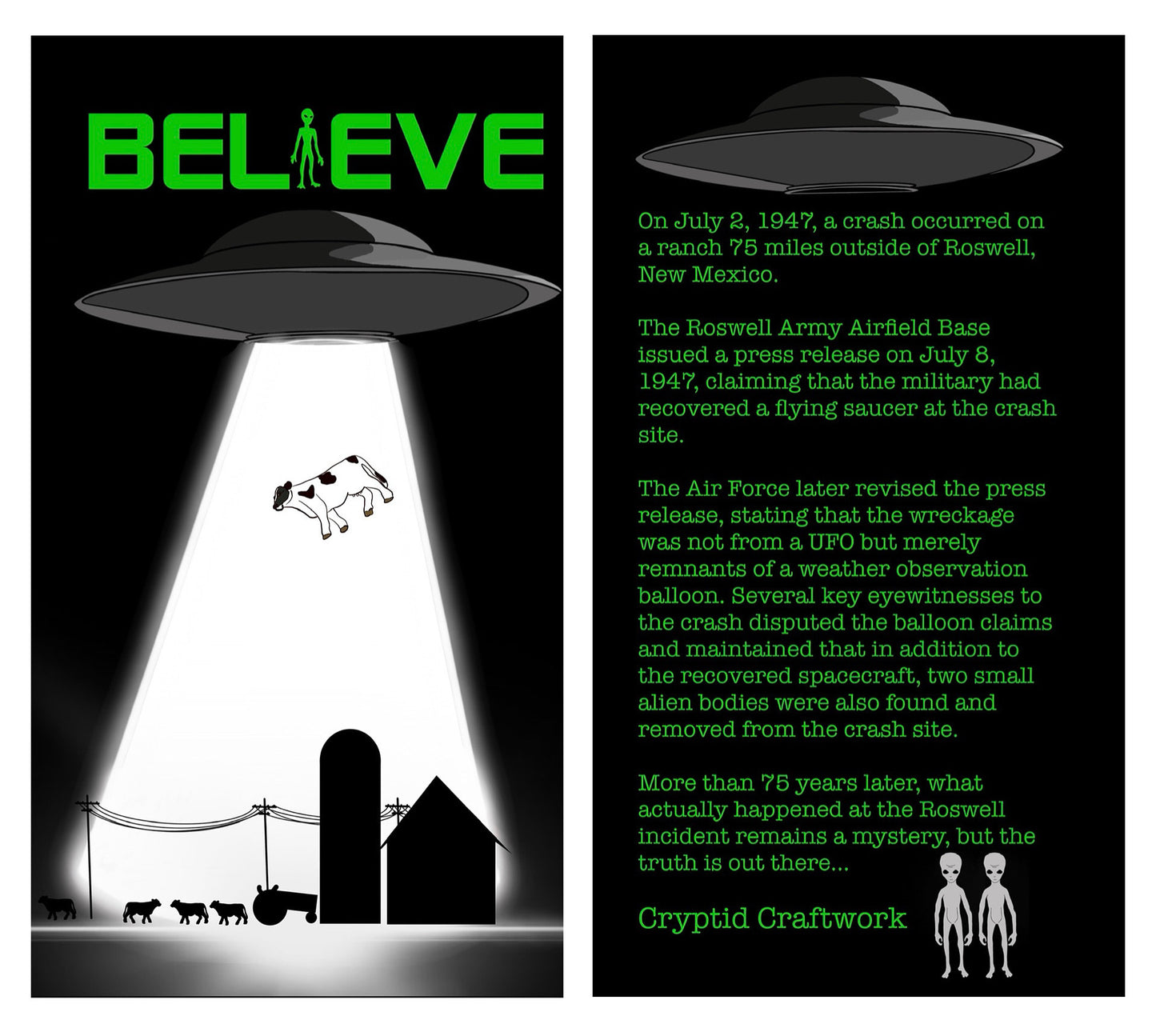 Grey Alien & Cow UFO Abduction Believe Custom Carded Miniature Figures
