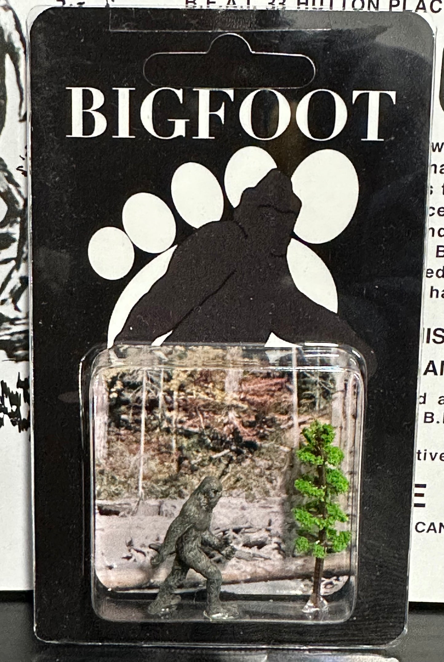Bigfoot Miniature Custom Carded Retro Figure Noir Design with Tree