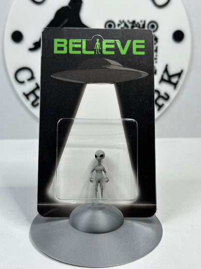 Grey Alien UFO Abduction Believe Custom Carded Miniature Figure with UFO Stand!