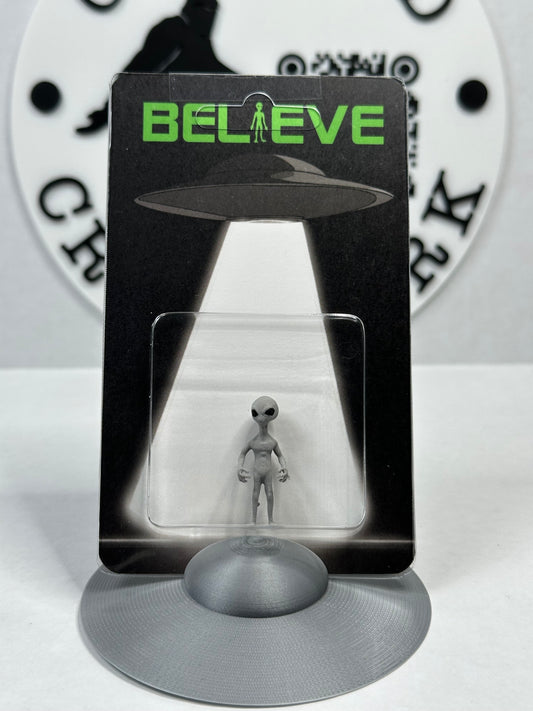 Grey Alien UFO Abduction Believe Custom Carded Miniature Figure with UFO Stand!