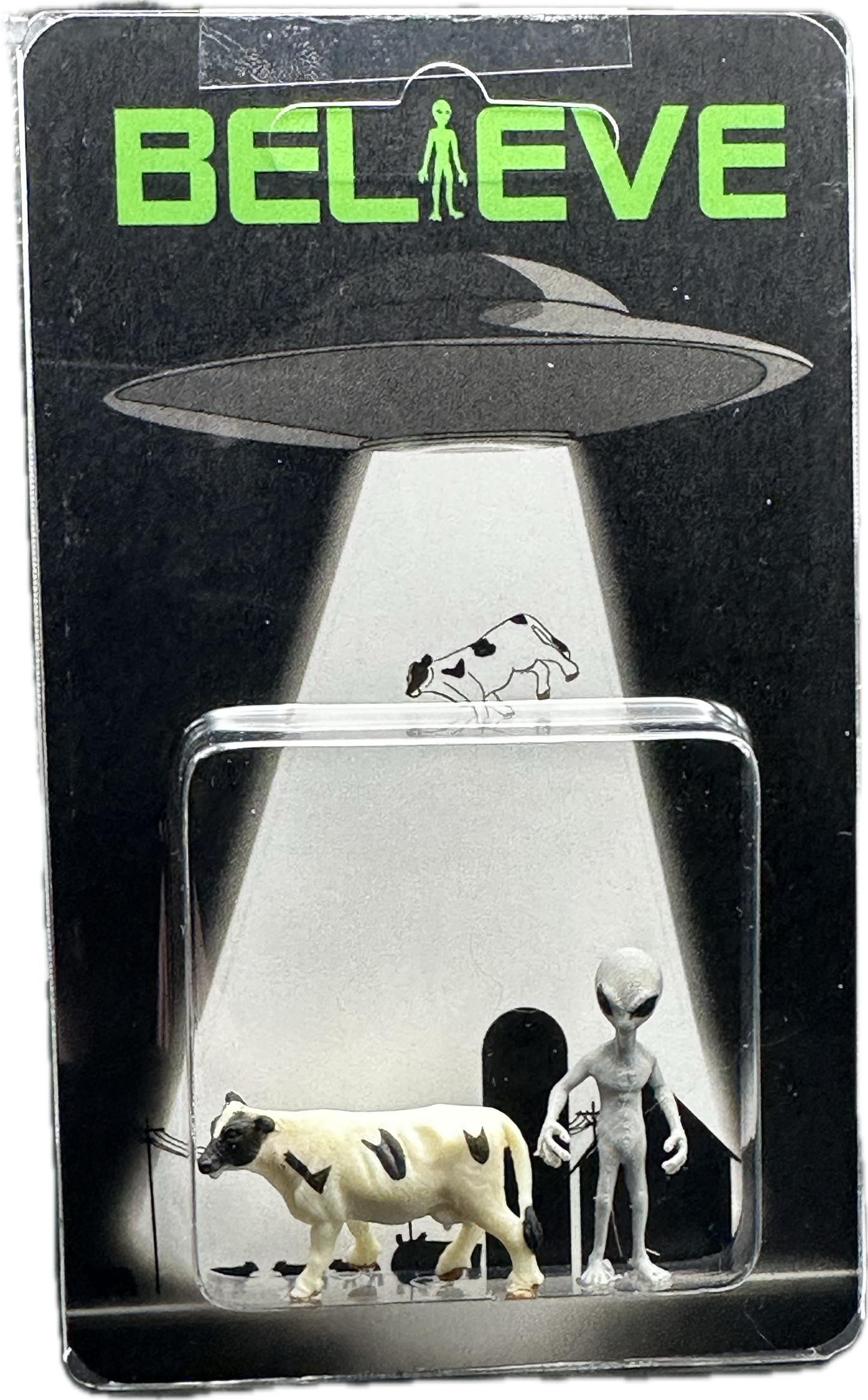 Grey Alien & Cow UFO Abduction Believe Custom Carded Miniature Figures