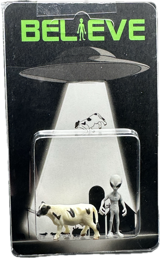 Grey Alien & Cow UFO Abduction Believe Custom Carded Miniature Figures