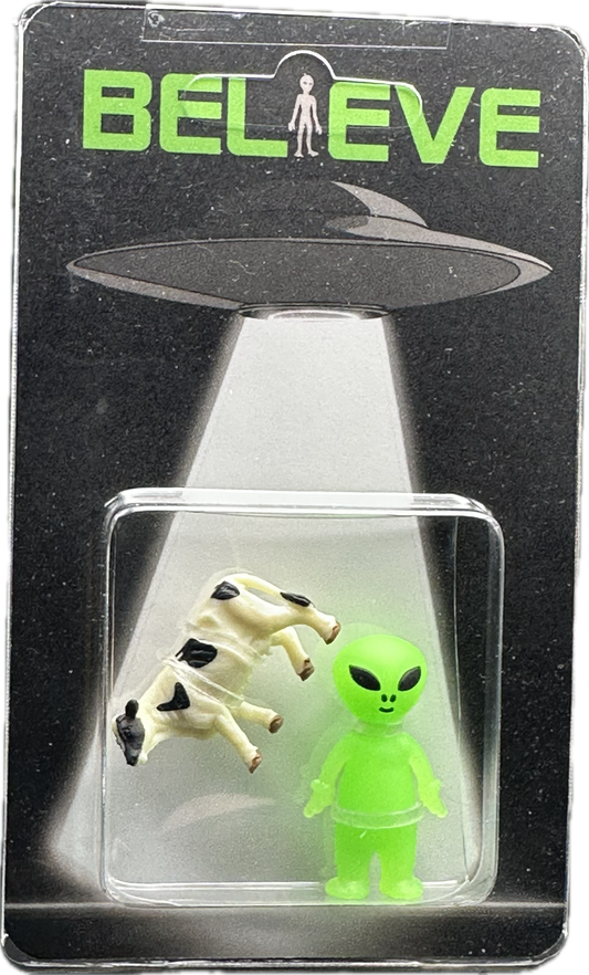 Glow Alien & Cow UFO Abduction Believe Custom Carded Miniature Figures
