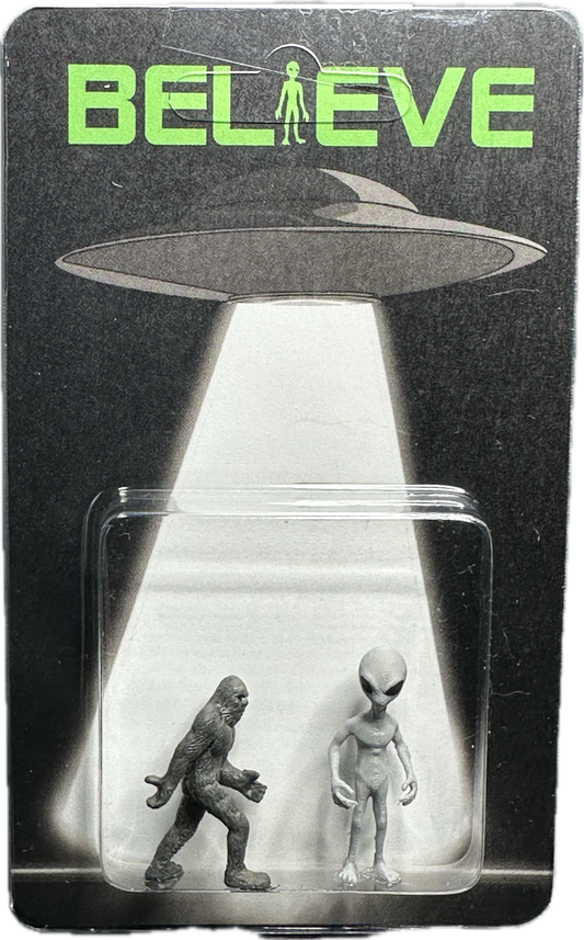 Grey Alien & Bigfoot UFO Abduction Believe Miniature Carded Figures