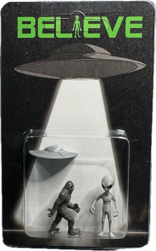 Grey Alien & Bigfoot UFO Abduction Believe Miniature Carded Figures